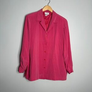 Jacobson's Silk Button Up Top Women Large Pink EUC Vintage Button Front 90s Chic